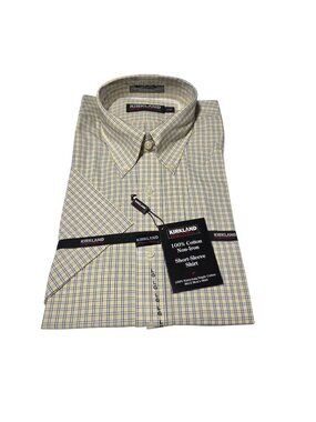 Kirkland Button Up Shirt Mens Size Large Yellow Plaid Non Iron Short Sleeve